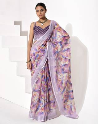 Purple cotton blend printed saree 1