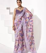 Purple cotton blend printed saree
