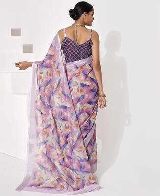 Purple cotton blend printed saree 2