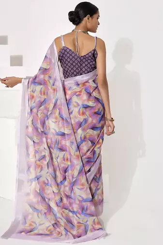 Purple cotton blend printed saree