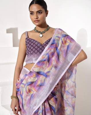 Purple cotton blend printed saree 3