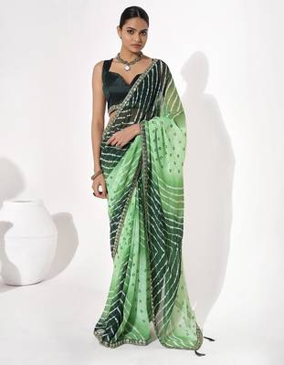 Green georgette printed saree 1