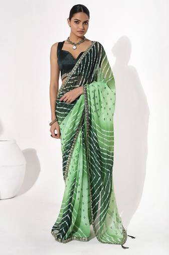 Green georgette printed saree