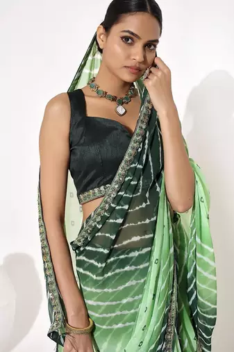 Green georgette printed saree