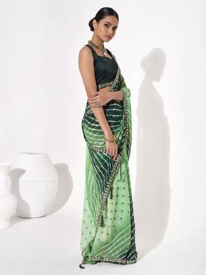 Green georgette printed saree 5