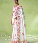 Off white cotton blend printed saree