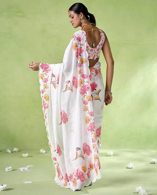 Off white cotton blend printed saree 2