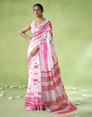 Off white cotton blend printed saree 1