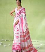 Off white cotton blend printed saree