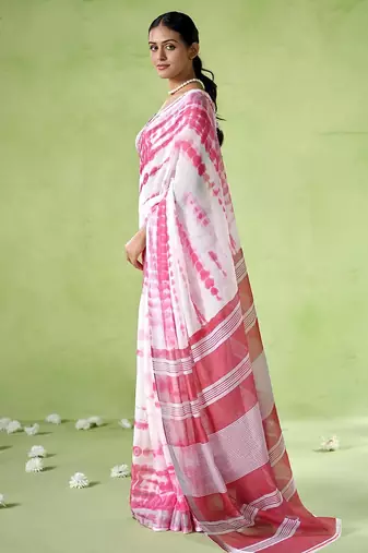 Off white cotton blend printed saree