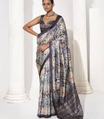 Grey silk blend printed saree