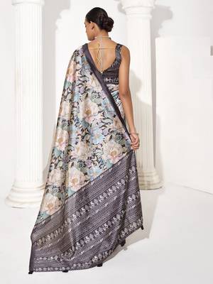 Grey silk blend printed saree 2
