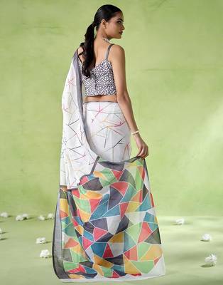 Off white cotton blend printed saree 2