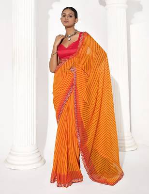 Orange georgette printed saree 1