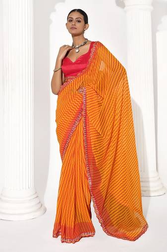 Orange georgette printed saree