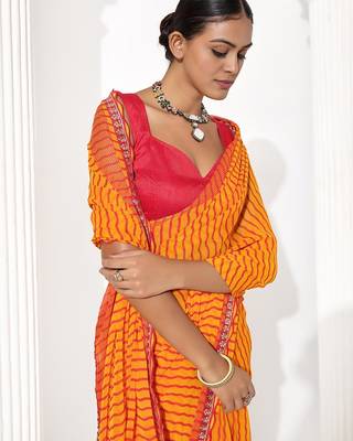Orange georgette printed saree 3
