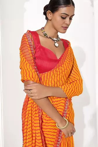 Orange georgette printed saree