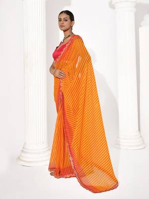 Orange georgette printed saree 4
