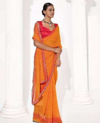 Orange georgette printed saree 5