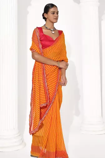 Orange georgette printed saree