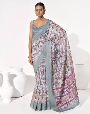 Grey cotton blend printed saree 1