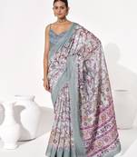 Grey cotton blend printed saree