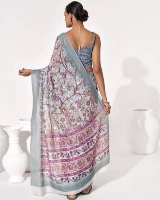 Grey cotton blend printed saree 2