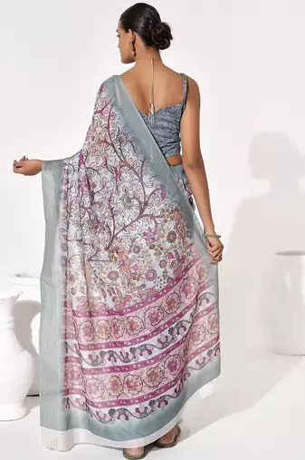 Grey cotton blend printed saree