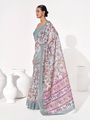 Grey cotton blend printed saree 4