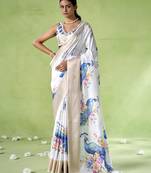 Off white silk blend printed saree