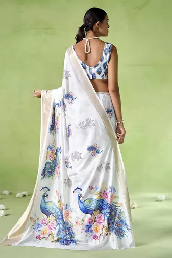 Off white silk blend printed saree