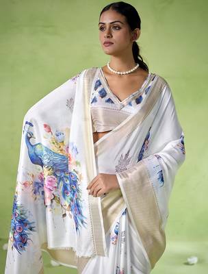 Off white silk blend printed saree 3