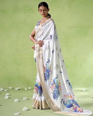 Off white silk blend printed saree 4