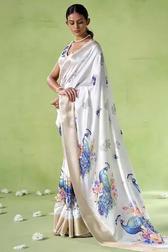 Off white silk blend printed saree