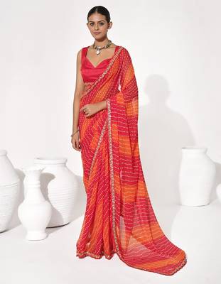 Red georgette printed saree 1