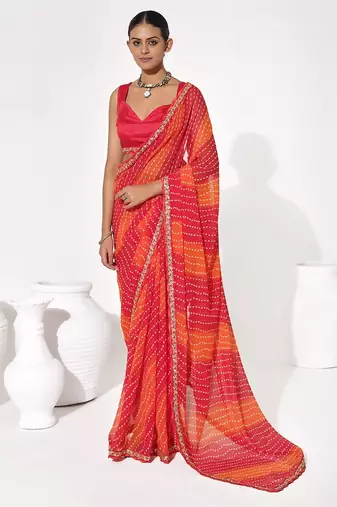 Red georgette printed saree