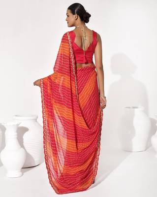 Red georgette printed saree 2