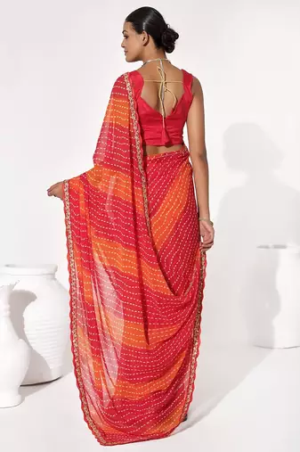 Red georgette printed saree
