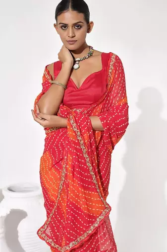 Red georgette printed saree