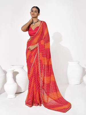 Red georgette printed saree 4