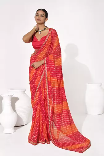Red georgette printed saree