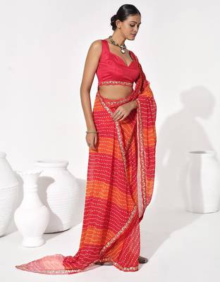 Red georgette printed saree 5