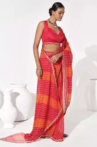 Red georgette printed saree