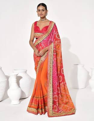 Orange georgette printed saree 1