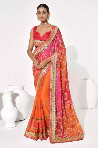Orange georgette printed saree