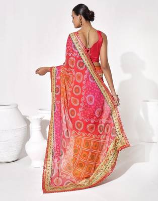 Orange georgette printed saree 2