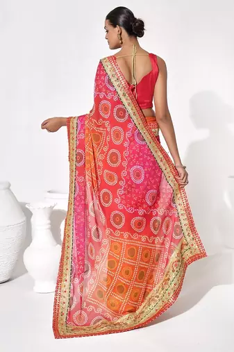Orange georgette printed saree