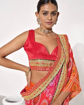 Orange georgette printed saree 3