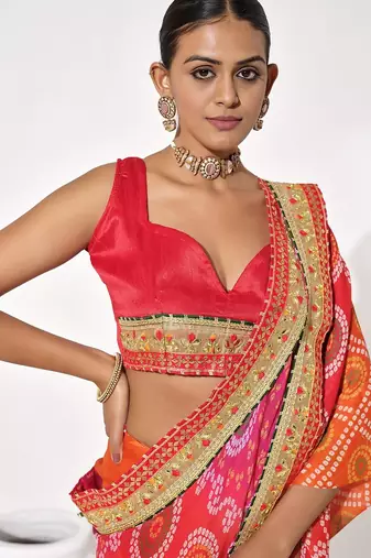 Orange georgette printed saree