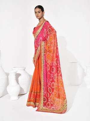 Orange georgette printed saree 4
